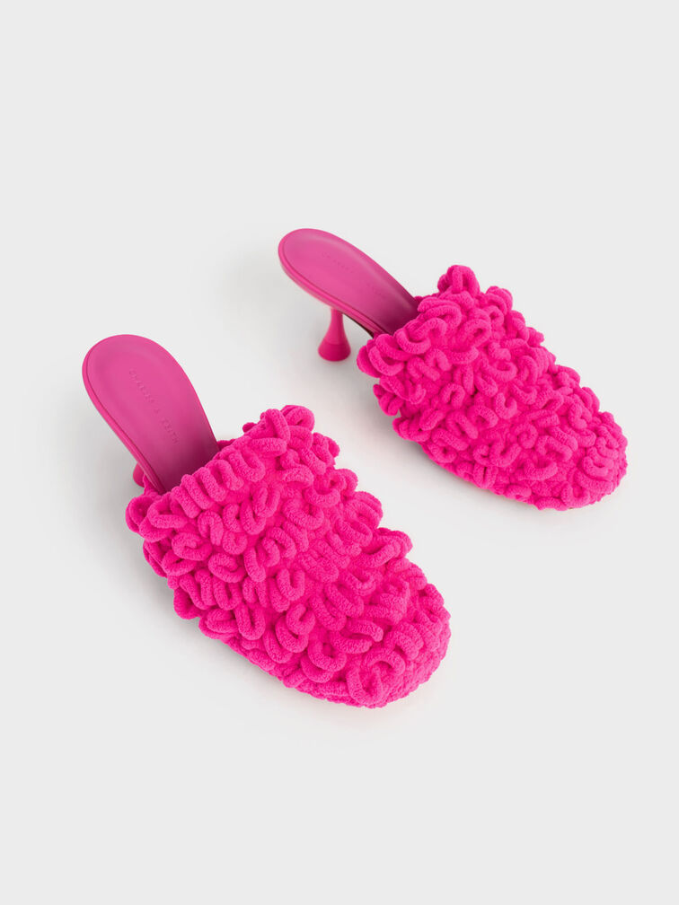 Textured Spool Heel Mules, Fuchsia, hi-res