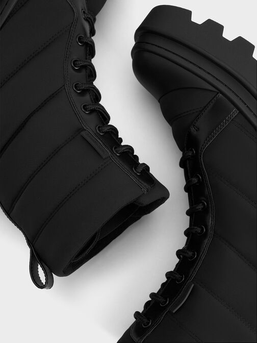 Nylon Puffy Ridged-Sole Boots, Black Textured, hi-res