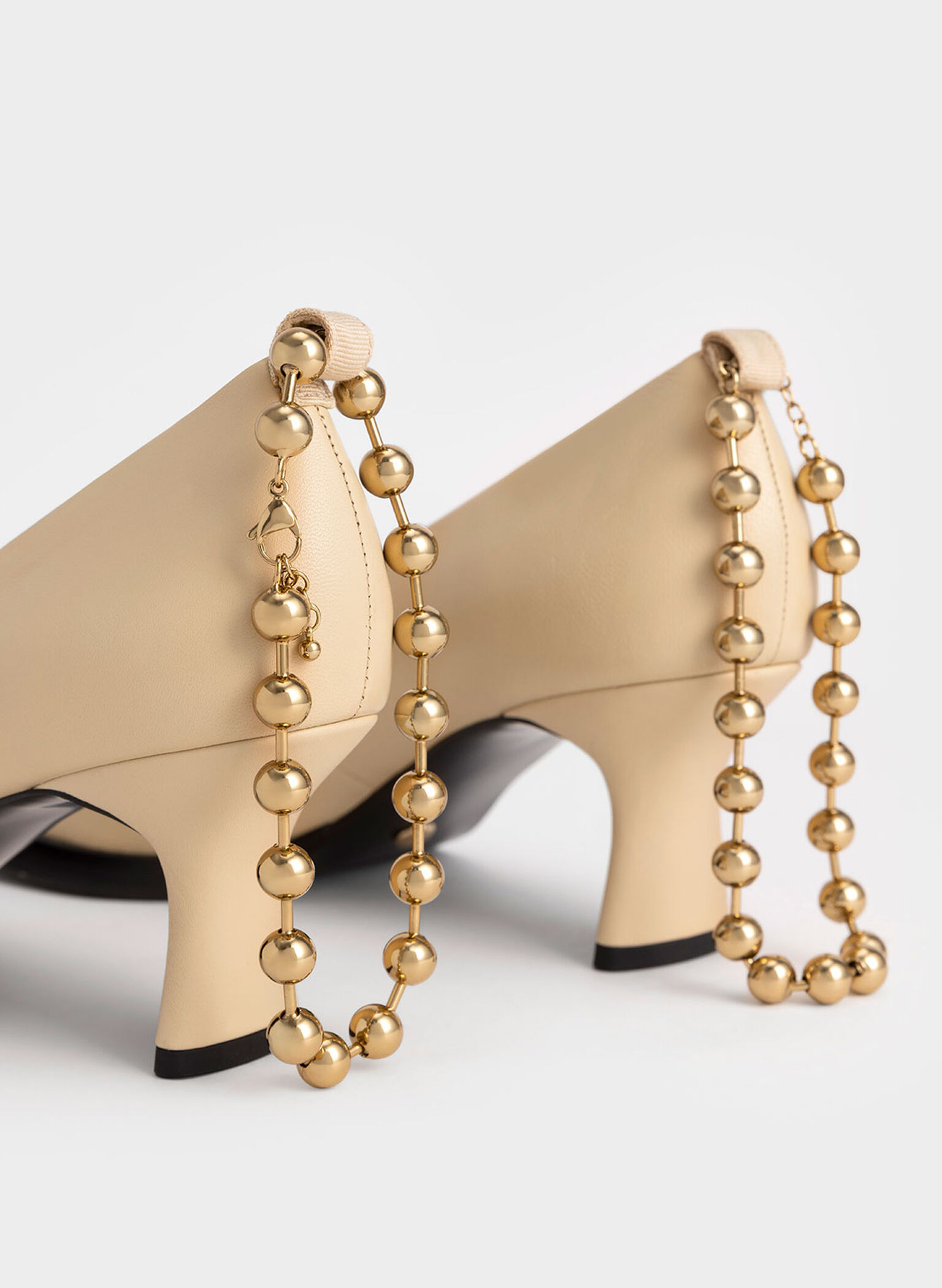 Embellished Ankle Strap Leather Pumps, Sand, hi-res