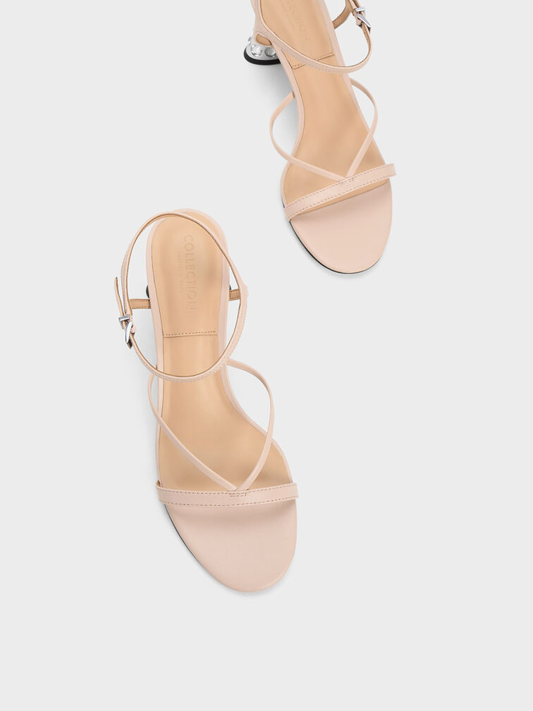 Embellished Heel Leather Sandals, Nude, hi-res