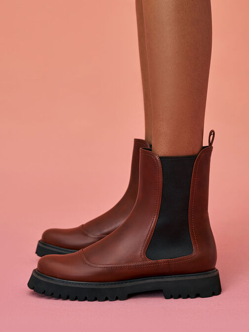 Ridged-Sole Chelsea Boots, Brick, hi-res