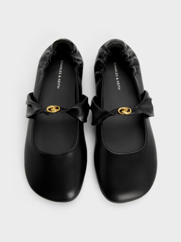 Metallic-Accent Twist-Strap Mary Jane Flats, Black, hi-res
