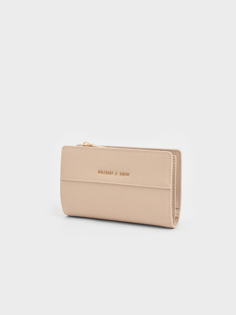 Top Zip Short Wallet, Beige, hi-res