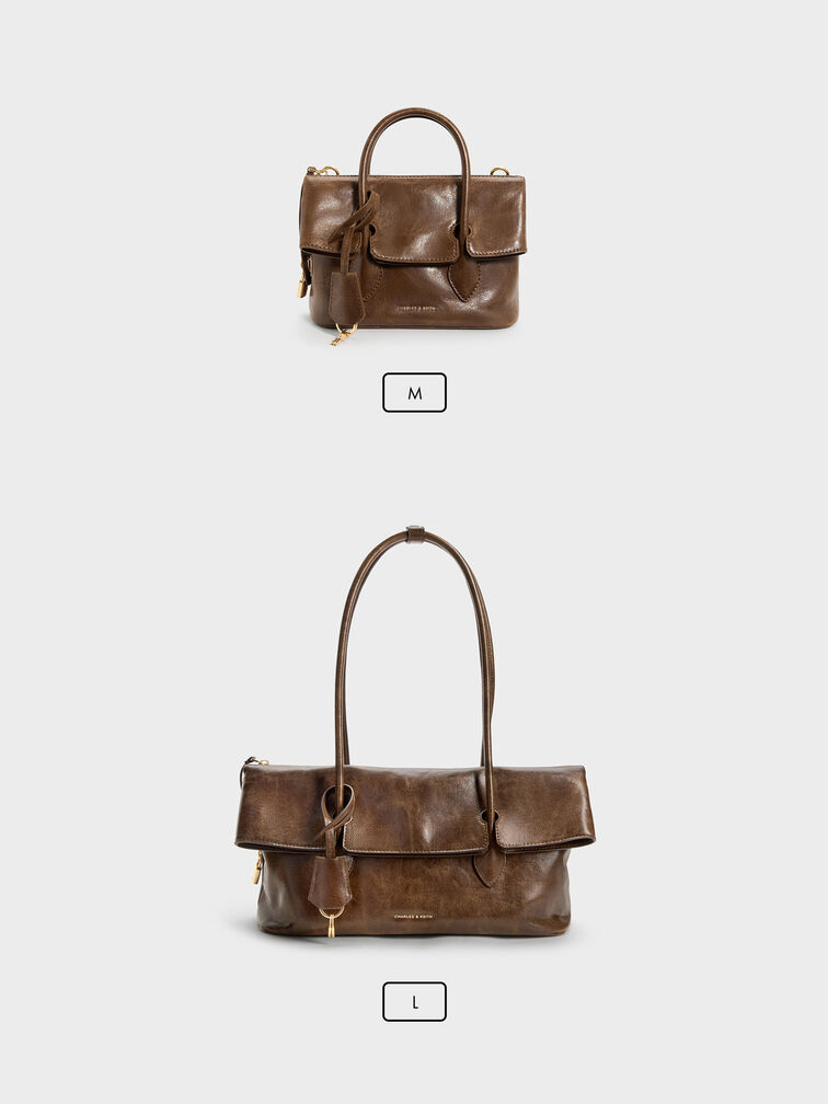 Bolso de Hombro con Solapa Frontal Aveline, Pecan Brown, hi-res