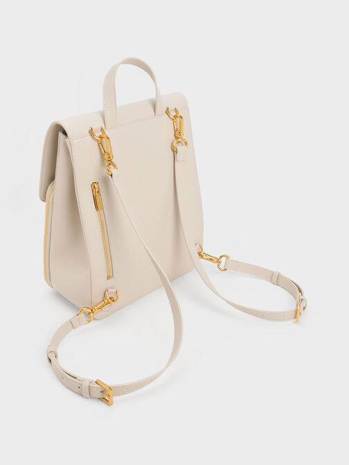 Front Flap Structured Backpack, Ivory, hi-res