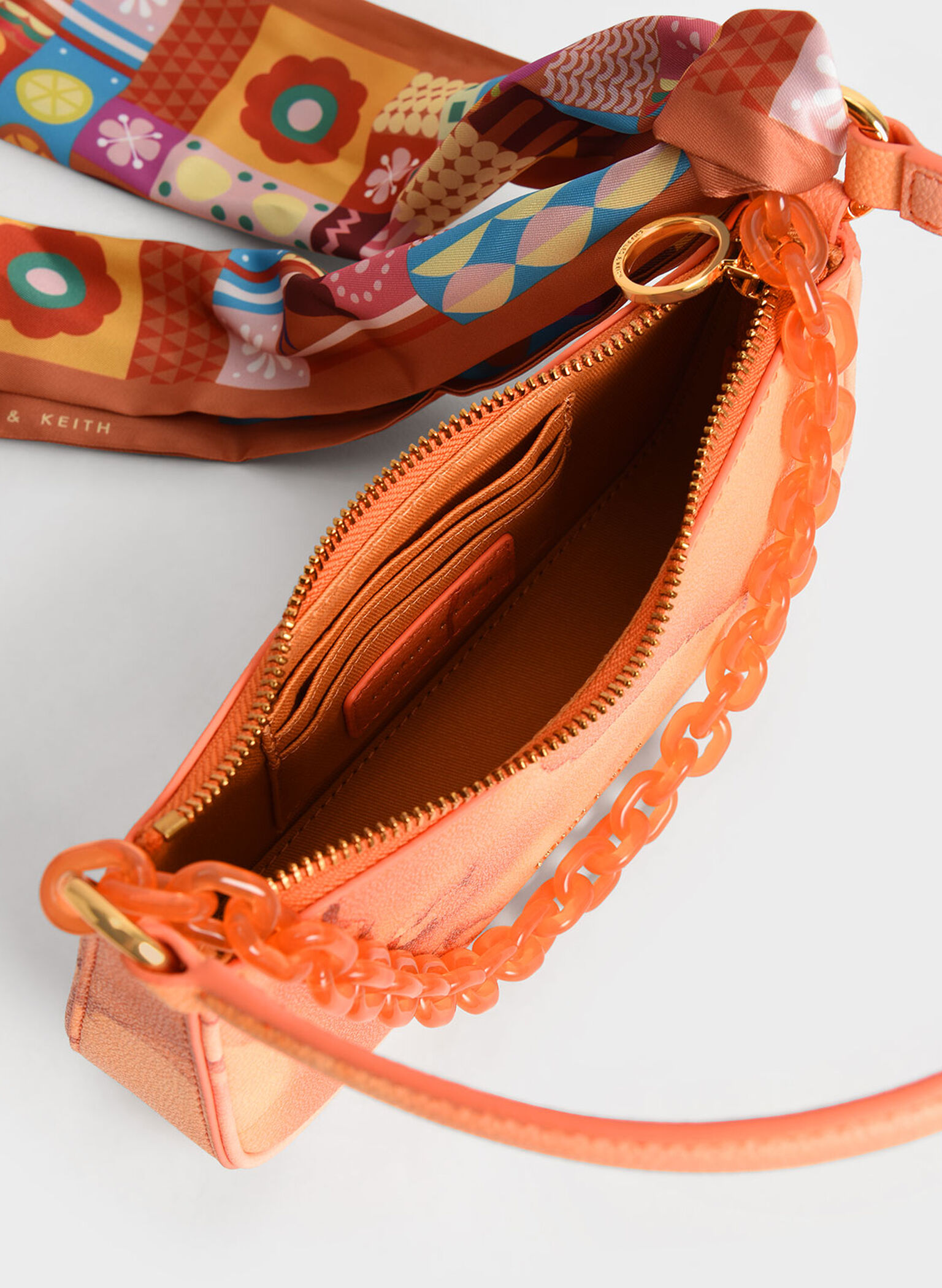 Pumpkin Alcott Scarf ChainLink Shoulder Bag CHARLES & KEITH HK