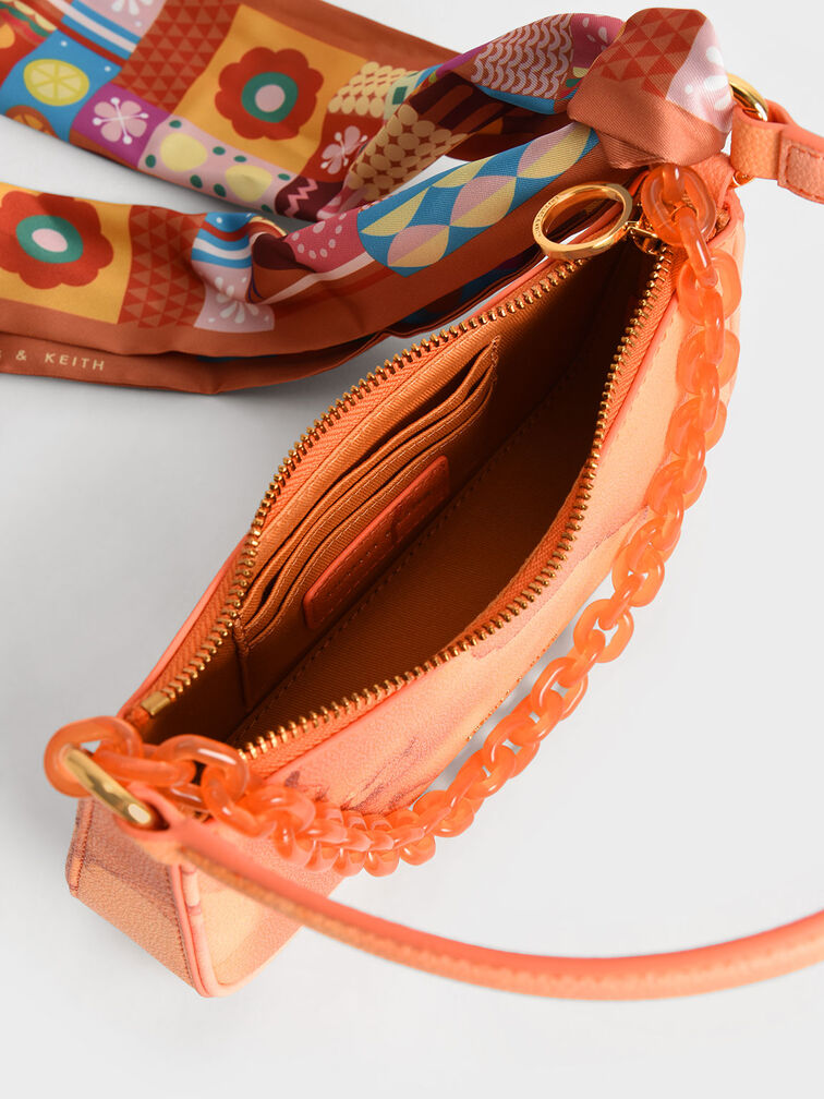 Alcott Scarf Chain-Link Shoulder Bag, Pumpkin, hi-res