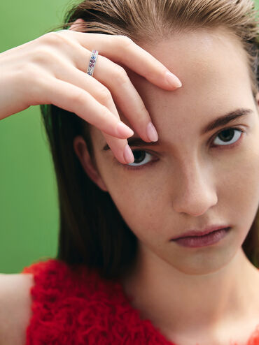 Anillo Maeve con adornos de cristal, Plateado, hi-res