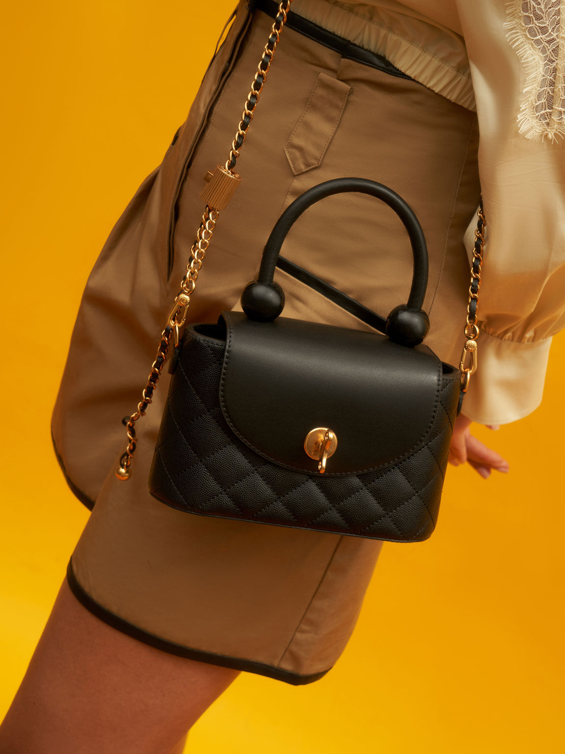 Top Handle Circle Bag, Negro, hi-res