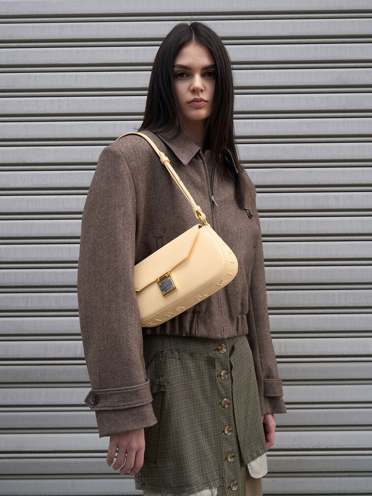 Oona Curved Shoulder Bag, Beige, hi-res
