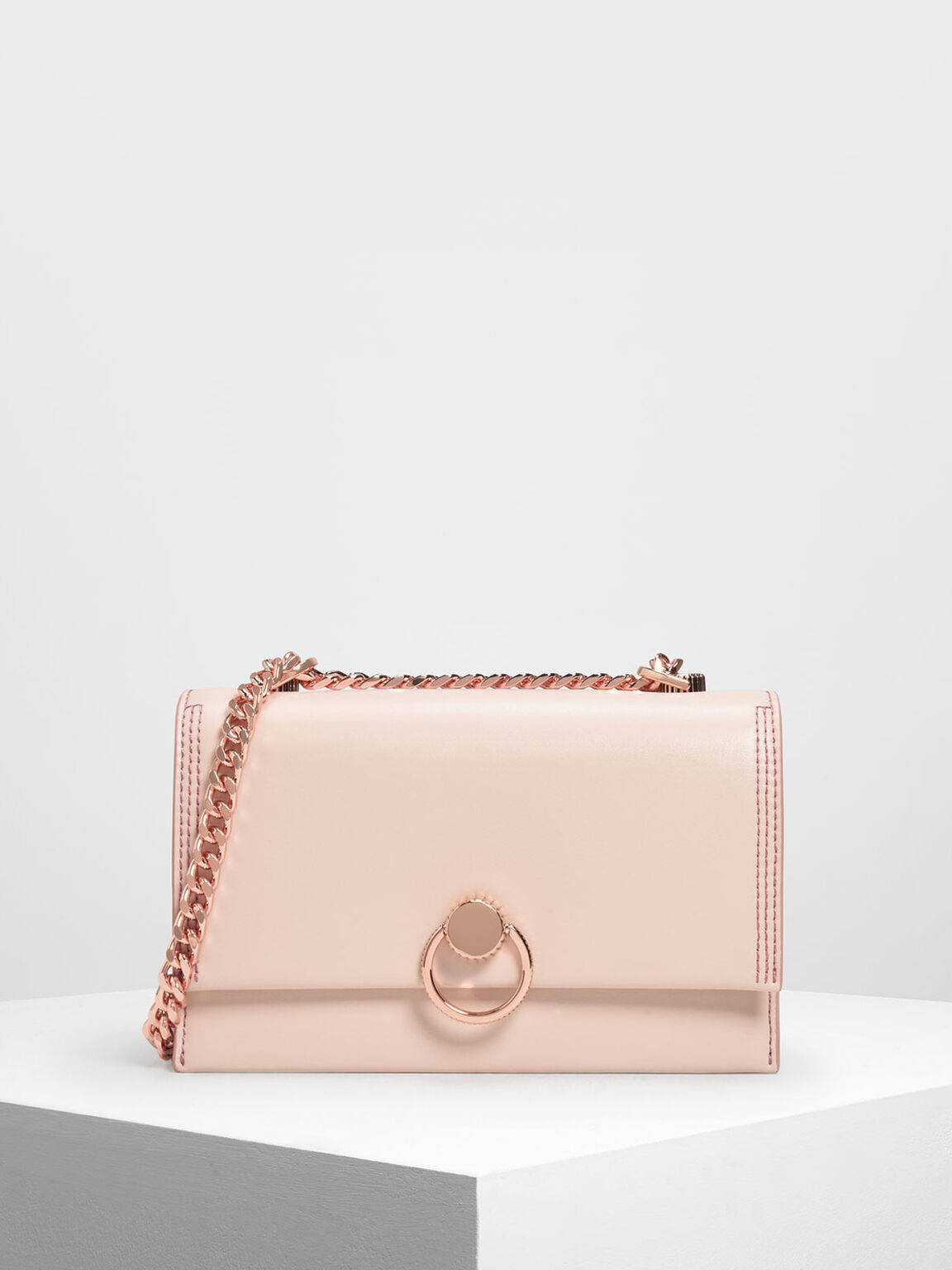 Light Pink Chain Strap Push Lock Shoulder Bag