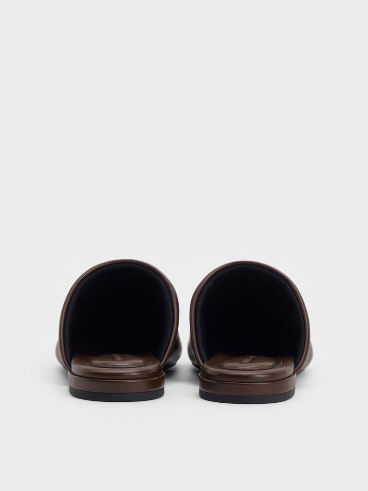 Padded Covered Flat Mules, Brown, hi-res