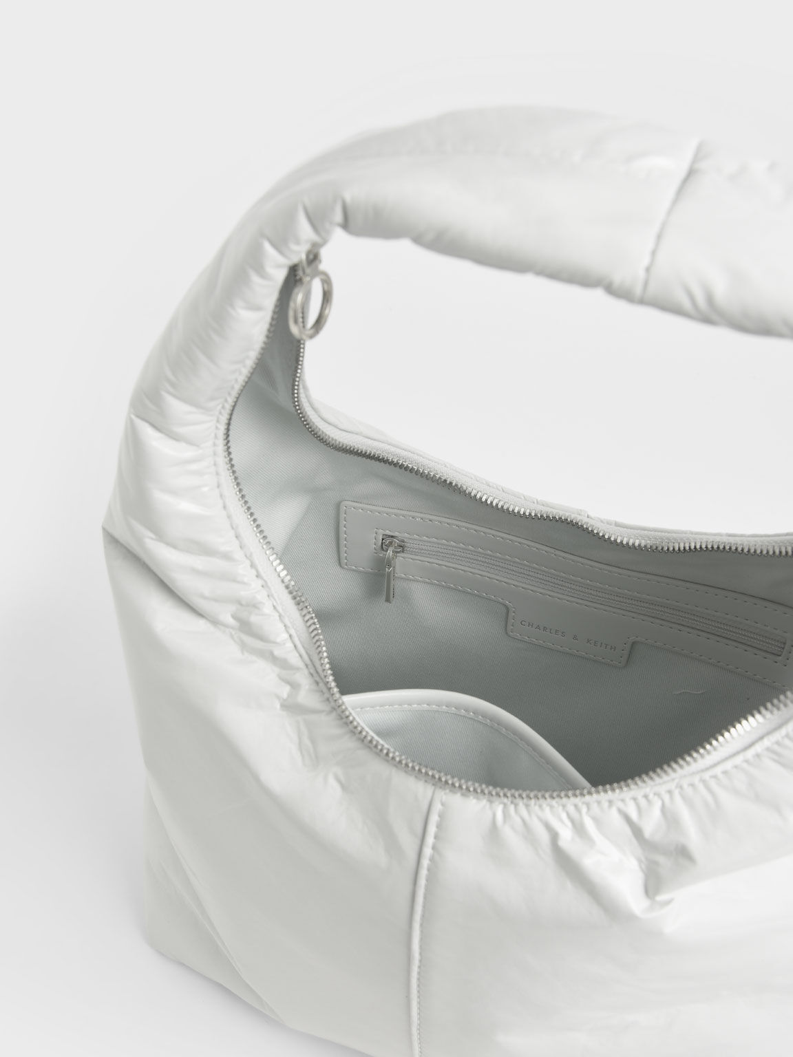 Arch Wrinkled-Effect Large Hobo Bag, White, hi-res