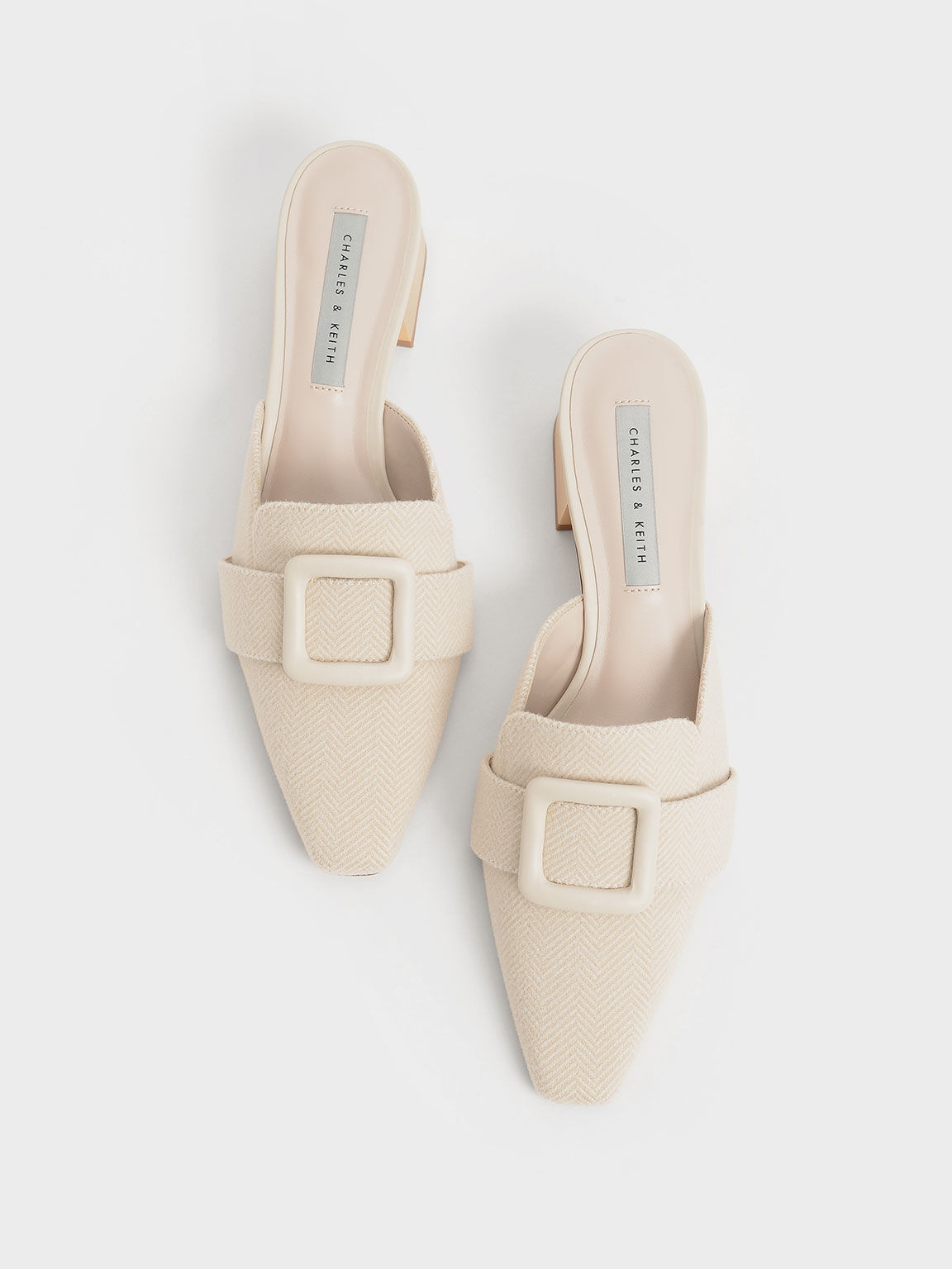 Woven Buckled Mules, Beige, hi-res