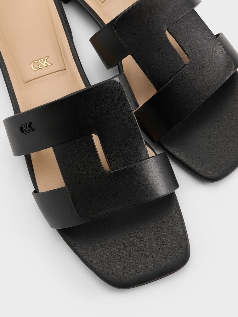 Joan Leather Slide Sandals, Black, hi-res