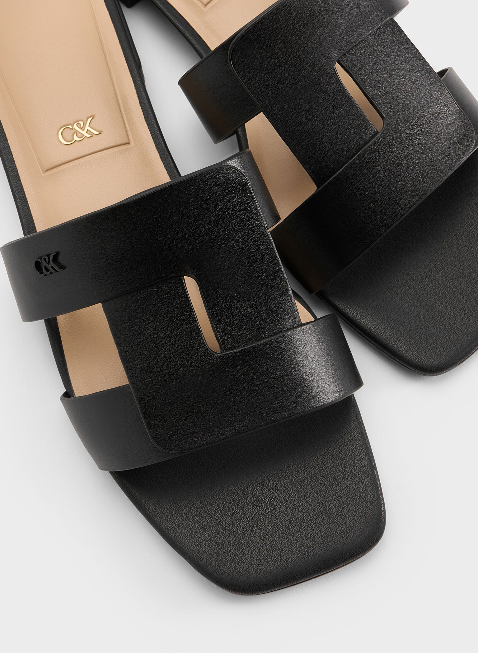 Joan Leather Slide Sandals, Black, hi-res