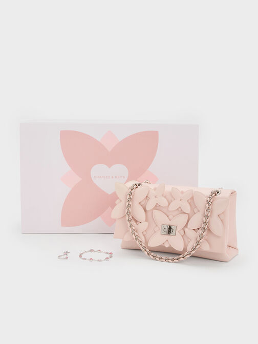Gift Set: Flower Chain Shoulder Bag With Jewellery Set, Soft Pink, hi-res