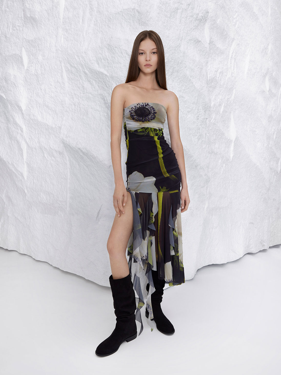Black Textured Ruched Knee High Boots CHARLES KEITH CA