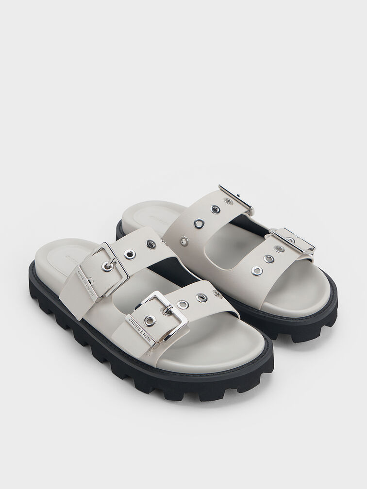 Trill Grommet Double-Strap Sandals, White, hi-res