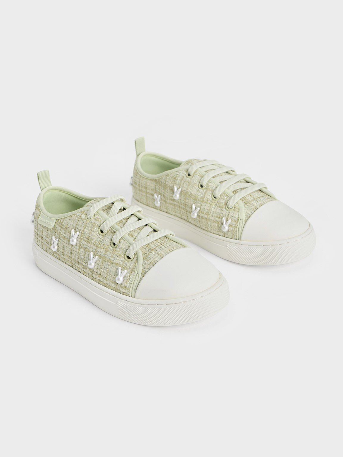 Girls' Bunny Tweed Sneakers, Green, hi-res