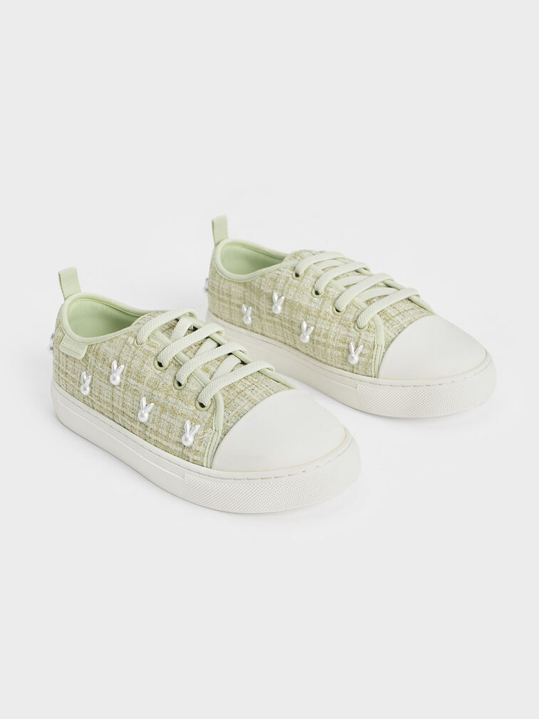 Zapatillas deportivas de tweed de conejito para niña, Verde, hi-res