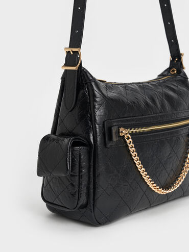 Duo Quilted Shoulder Bag, Black, hi-res