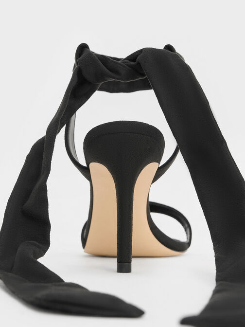 Eliana Textured Tie-Around Heeled Sandals, Black Textured, hi-res