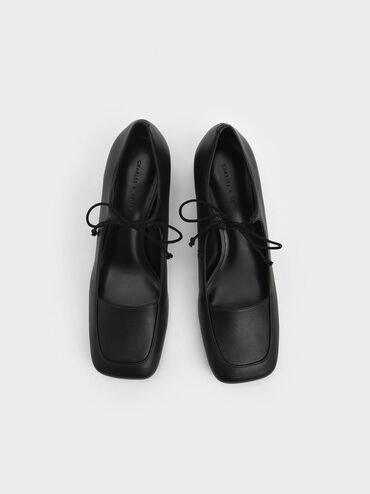 Bow-Tie Block Heel Pumps, Black, hi-res