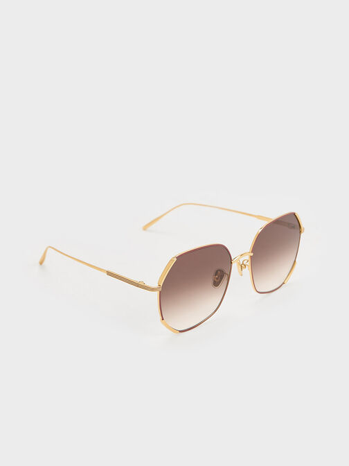 Geometric Wire-Frame Butterfly Sunglasses, Brick, hi-res
