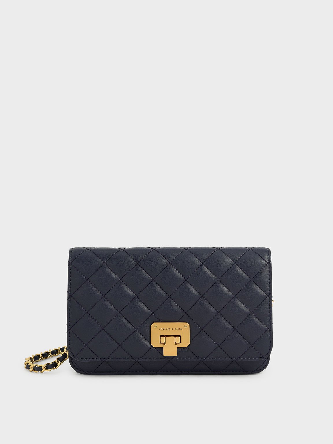 Quilted Push-Lock Clutch - Navy