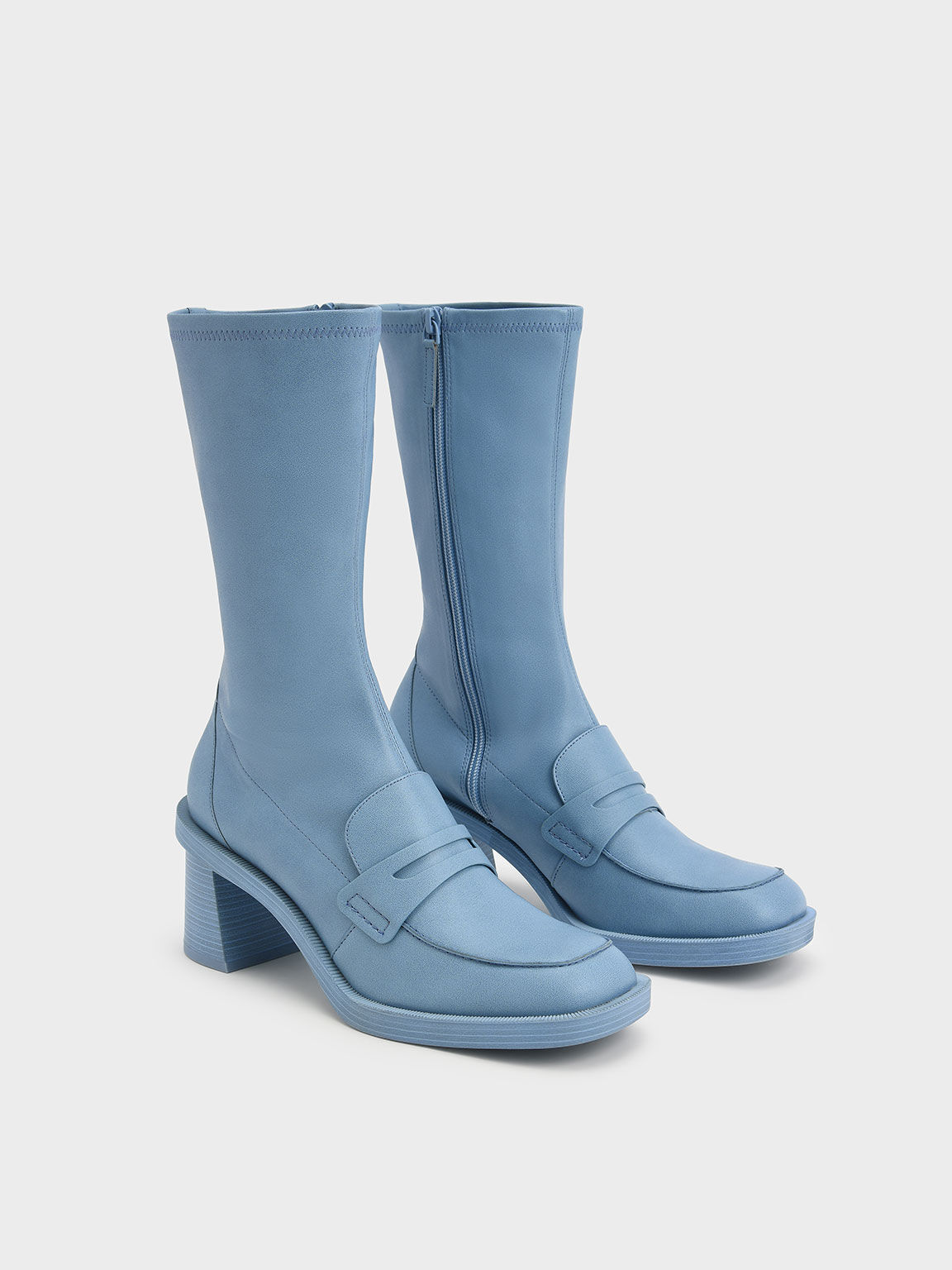 Haisley Penny Loafer Calf Boots, Blue, hi-res