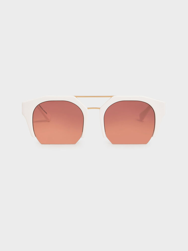Cut-Off Frame Geometric Sunglasses, Mauve, hi-res