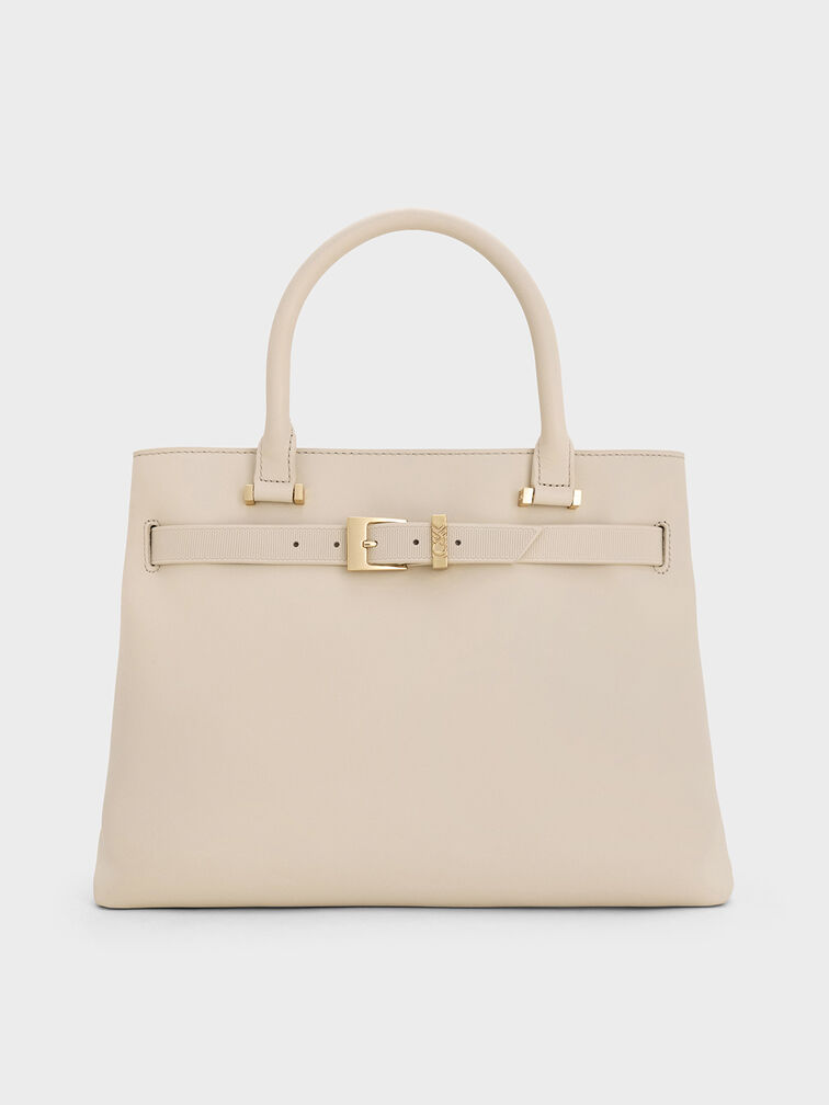 Voyager Leather Belted Trapeze Tote Bag, Chalk, hi-res