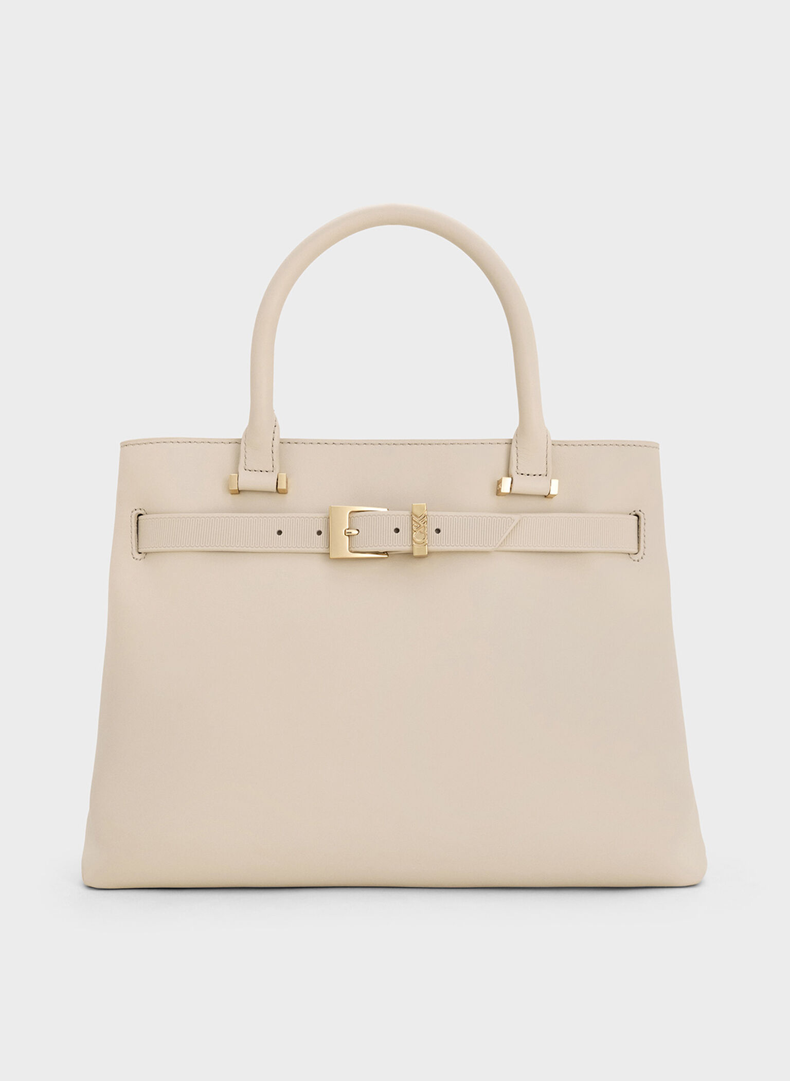 Voyager Leather Belted Trapeze Tote Bag, Chalk, hi-res