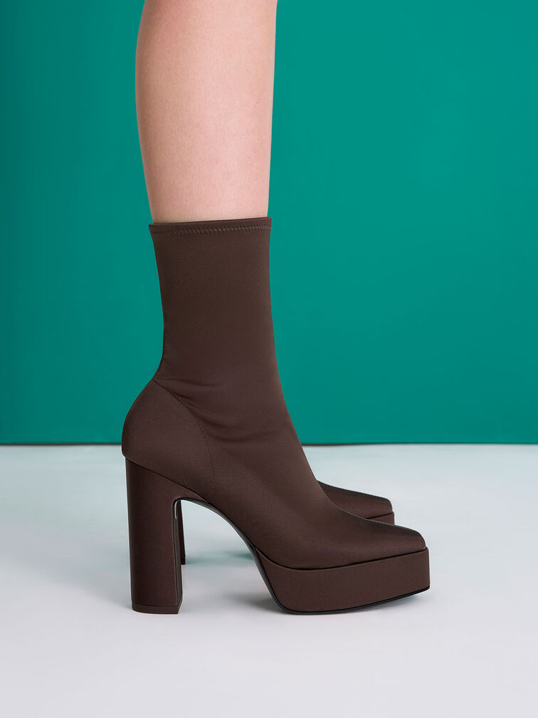 Dark Brown Platform Block Heel Ankle Boots - CHARLES & KEITH US