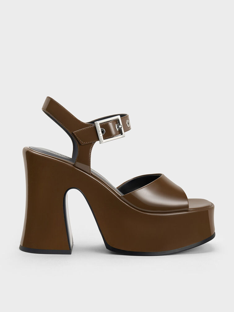 Brown Jocelyn Grommet Ankle-Strap Platform Sandals - CHARLES & KEITH SG