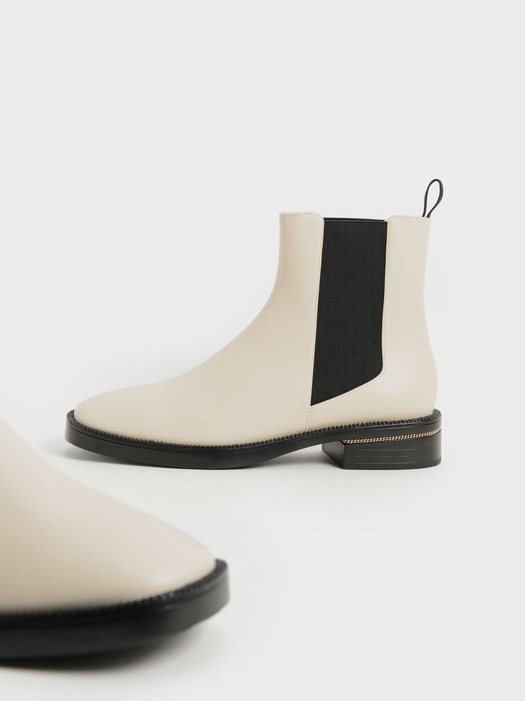 Chain-Trim Heel Chelsea Boots, Chalk, hi-res