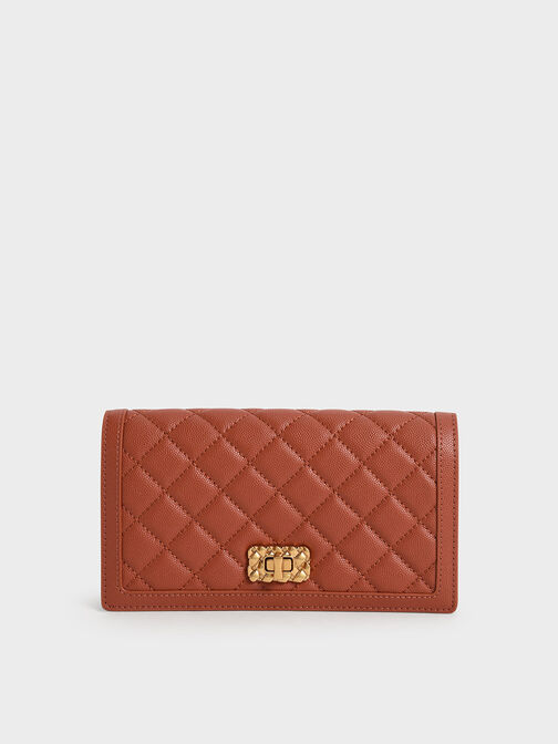 Micaela Quilted Long Wallet, Brick, hi-res