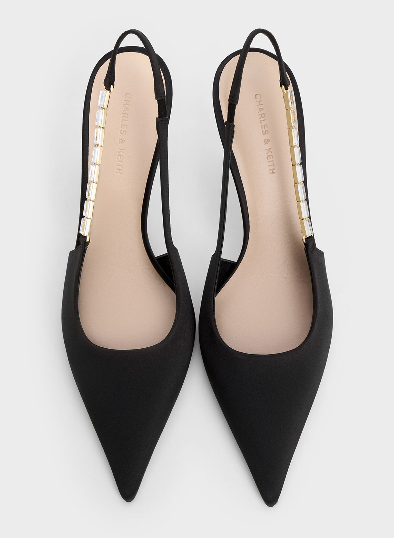 Zapatos de tacón de raso con tiras adornadas y puntera afilada, Negro texturizado, hi-res