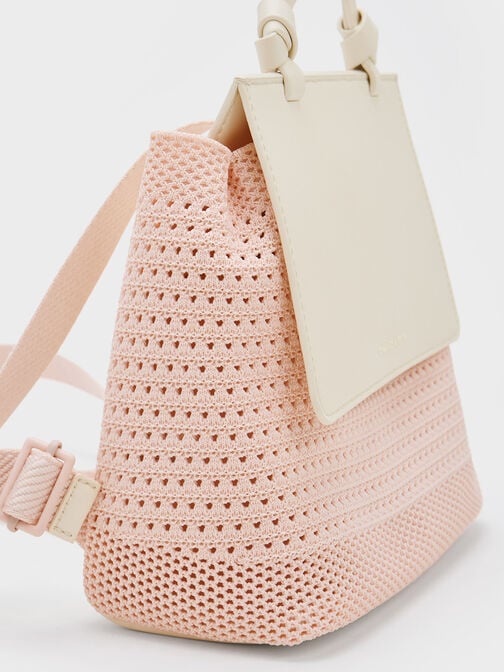 Ida Knitted Front Flap Backpack, Pink, hi-res