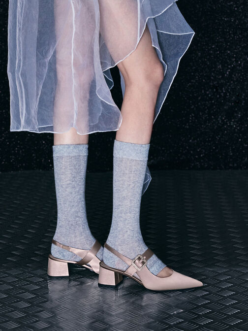 Satin Crystal-Buckle Block-Heel Slingback Pumps, Mauve, hi-res