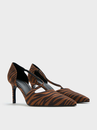 Zebra-Print Asymmetric-Strap D’Orsay Stiletto Pumps, Animal Print Natural, hi-res