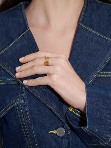 Nude Pearl & Crystal-Embellished Wide-Band Ring - CHARLES & KEITH BR
