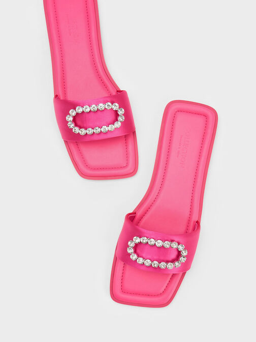 Gem-Embellished Recycled Polyester Slides, Pink, hi-res