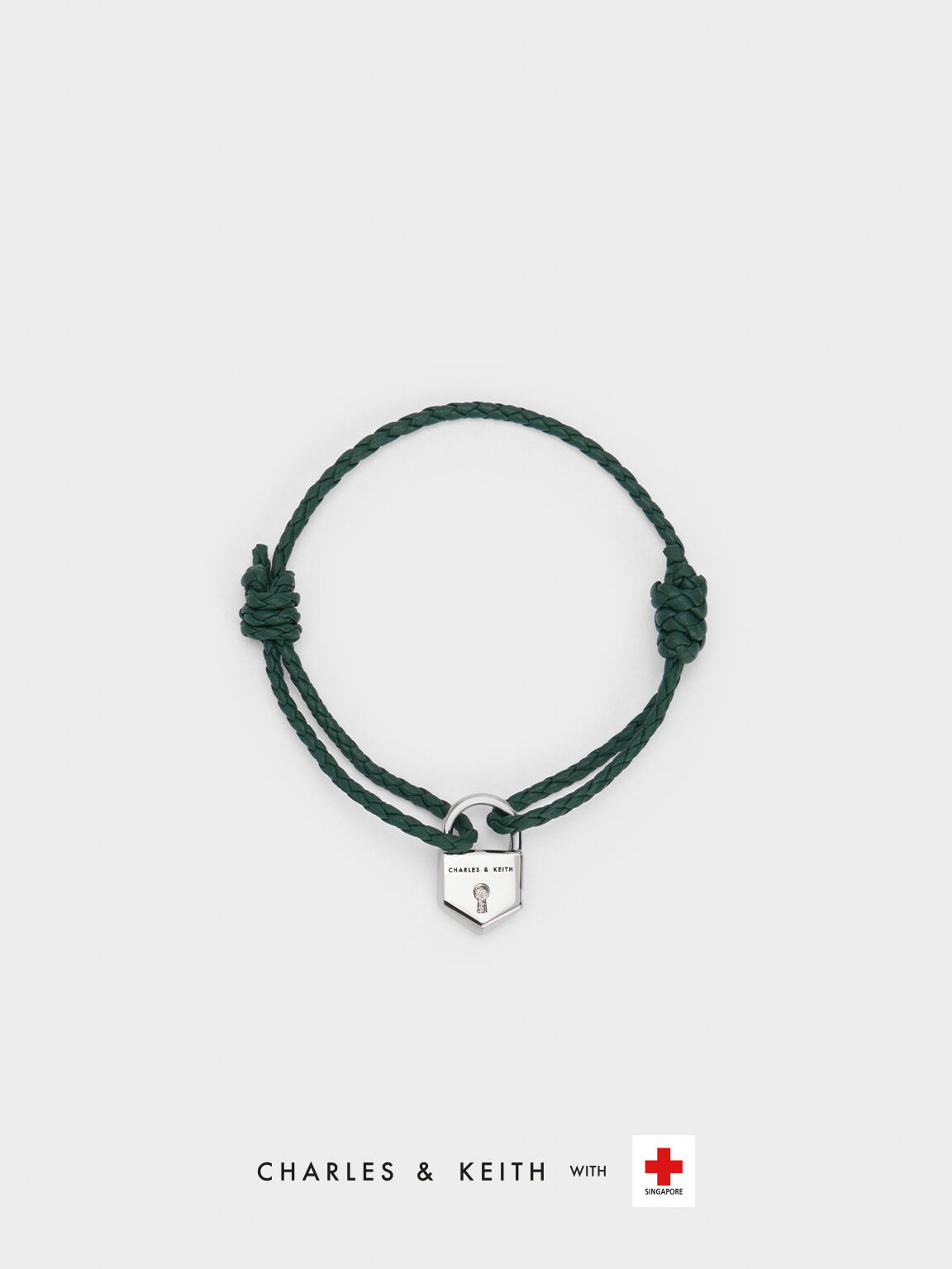 Lock Motif Leather Bracelet, Green, hi-res
