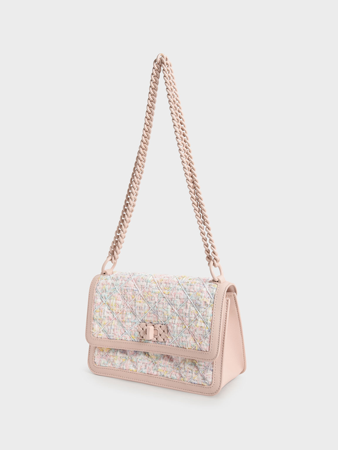 Light Pink Micaela Tweed Quilted Chain Bag - CHARLES & KEITH US