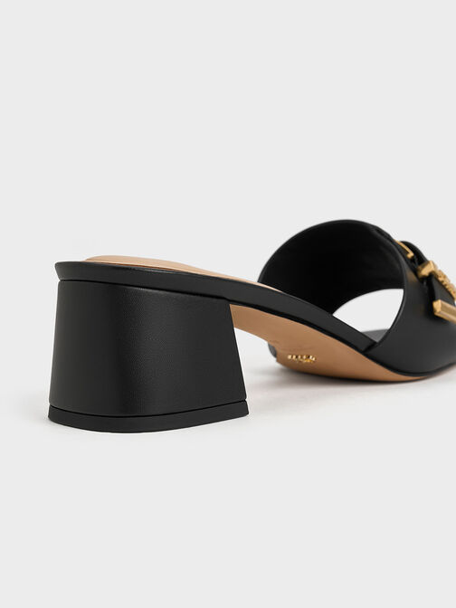 Leather Buckled Block-Heel Mules, Black, hi-res