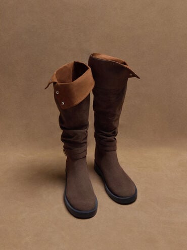 Eilis 反摺長靴, 深棕絨, hi-res