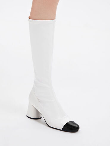 Coco Two-Tone Knee-High Boots, White, hi-res