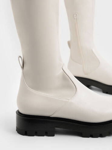 Pull-Tab Chunky Knee-High Boots, Chalk, hi-res